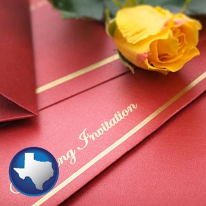a wedding invitation, with a yellow rose - with Texas icon