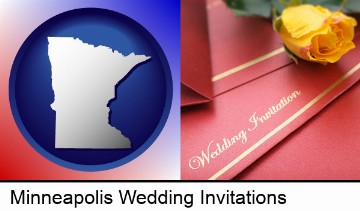 a wedding invitation, with a yellow rose in Minneapolis, MN